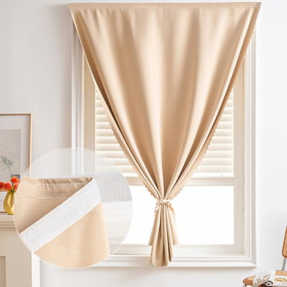 Adhesive Curtain - No Drilling, No Rod, Easy to Install Blackout Curtains for Window Blinds,Bedroom(Beige 35 * 71in-1P) - color: Beige, size: 35"W x 71"L (Pack of 1)