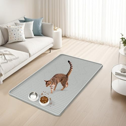 Silicone Cat & Dog Food Mat, 28" x 22" Large Pet Feeding Mat for Cats and Dogs Bowl, Pet Placemat for Food and Water with Raised Edge, Waterproof, Leakproof (Grey) - size: 28"x22"