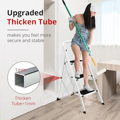 HBTower Step Ladder Folding Step Stool for Adults with Anti-Slip Pedal,330 lbs Capacity for Kitchen, Home,White - size: 3 Step Ladder