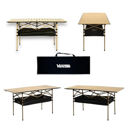 Outdoor Folding Table, Built-in Storage & Carry Bag | Ultralight 7.93LBS, 225LBS Heavy Duty, Aluminum Top, Carbon Steel Frame, for Camping, Picnic, Beach, BBQ - color: Yellow