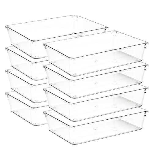 8 Pack Drawer Organizer - 6" X 9" Clear Acrylic Storage Bins with Non-Slip Pads, Versatile Desk Tray for Makeup, Jewelry, Kitchen, Bathroom, and Office Organization - size: 6"X 9"