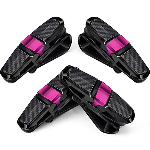 Boao 4 Pcs Sunglasses Holders for Car Sun Visor, Glasses Ticket Card Clip Mount Hanger, Double-Ends Clip 180 Degree Rotational Car Visor Accessories(Rose Red) - color: Rose Red