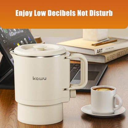 Kawu Collapsible Electric Kettle, 0.9 Qt Portable Hot Water Kettle, 600W | Travel Water Boiler with Stainless Steel Inner, 2 Heating Modes, Small Electric Tea Kettle for Camping Home Office