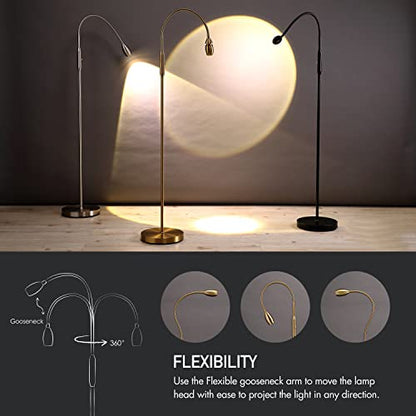 O’Bright Ray – Adjustable LED Beam Floor Lamp, Dimmable and Zoomable Spotlight, Flexible Gooseneck, Reading/Crafting Standing Lamp, Work Table Light, Antique Brass - color: Antique Brass