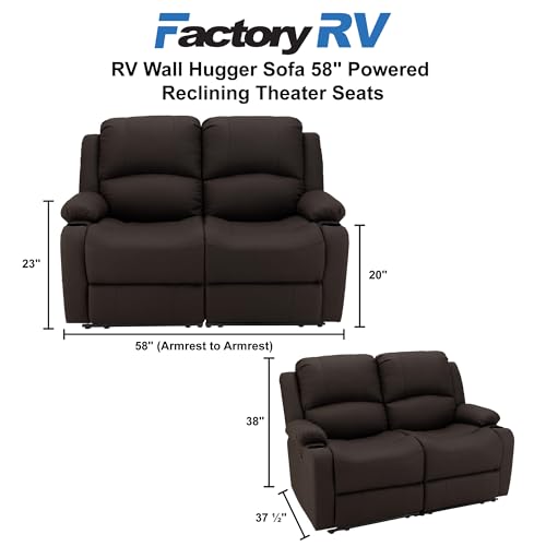 Camper Comfort 58" Wall Hugger Reclining RV Theater Seats | Double Recliner RV Sofa | RV Couch | Wall Hugger Recliner | RV Theater Seating | RV Furniture (Powered, Chocolate) - color: Chocolate, style: Powered