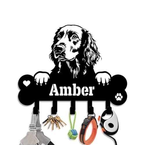 NIWAHO Dog Leash Holder Wall Mount Personalized Name - Custom Irish Setter Metal Sign with Bone Key Hooks, Pet Leash and Key Organizer for Entryway - color: Irish Setter