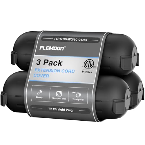 Flemoon [3 Pack] Outdoor Extension Cord Safety Cover with Waterproof Seal, Weatherproof Electrical Connection Box to Protect Outdoor Outlet, Plug, Socket, Christmas Holiday Decoration Light, Black - color: Black, size: Small Box: 5.3" L x 2" W x 2" H