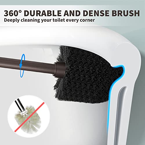Toilet Brush, Toilet Bowl Brush with Extra Long Handle Durable Bristles Toilet Scrubber and Covered Holder for Toilet Brush Set for Bathroom Cleaning (Brown, 1 Set) - color: Brown