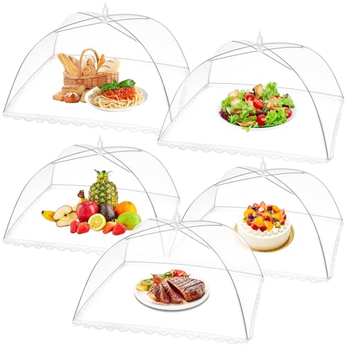 5 Pack Food Cover Tents, Food Covers for Outdoors, Mesh Cover, Reusable and Collapsible Outdoor Picnic Net for Parties Picnics, BBQs, Fruit Covers - color: White