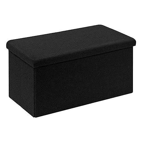PINPLUS Folding Storage Ottoman Bench, Black Sherpa Ottoman for Living Room, Long Shoes Storage Chest Boxes Footrest Bench for Bedroom, Living Room, Entryway, 31.5Inches - color: Black, size: 31.5"D x 15.7"W x 15.7"H