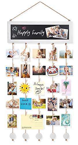 Bikoney Picture Frames Collage Wall Decor Photo Hanging Display Picture Board Wood Rustic Frames for Home Dorm Room Decor with Blackboard and 30 Clips White - color: White, size: 1-Pack