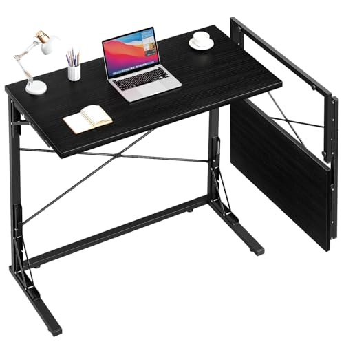 Vantic 31.5" Folding Desk, Foldable TV Tray Table for Eating on Couch, Extra Large TV Dinner Trays, Portable Fold Computer Writing Desk Table for Home Office, Black - color: Black