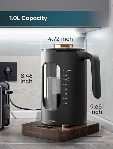 INTASTING Electric Tea Kettle, Electric Kettle with Tea Infuser, ±1℉ Knob Temperature Control, BPA-Free Glass, 1200W Fast Heating, Easy to Clean, 1 Liter (Wood) - color: Wood