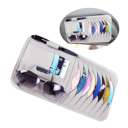 1 Pcs Grey Car Sun Visor Cd Holder, Car DVD Vehicle Visor Case,Fits for Most Car - color: Grey