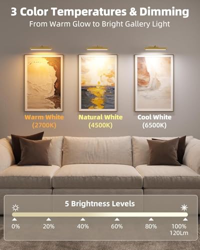EZVALO 13in Picture Light for Wall, 4000mAh Rechargeable Art Light with Remote, RGB & 3 Color Temps, Battery Operated Wall Light for Paint, Photo - 2 Pack - color: RGB Gold