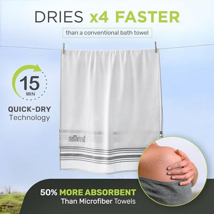 Zumi 100% Cotton Quick Dry Large Travel Towel - Soft, Thin, Compact, Highly Absorbent, Lightweight Camping Towel for Beach, Gym, Bath, Shower, Swimming, Dorm, RV - White - color: Large White