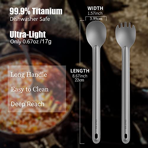 OUTXE Ultralight Titanium Long Handle Fork and Spoon Set - color: #1 Titanium