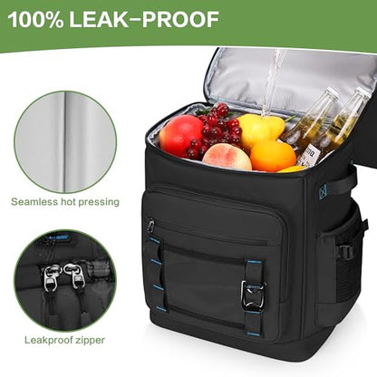 42 Can Backpack Cooler,40L Insulated Double Decker Leakproof, Waterproof Travel Cooler Backpack for Beach Camping Picnic Travel - color: black