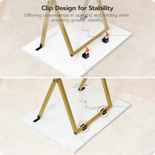 HOOBRO Folding TV Tray Tables, Set of 4 TV Trays with Storage Rack, Industrial Side Table for Eating at Couch, Foldable Snack Table for Small Space, Easy Assembly, Marble and Gold DM50BZ01 - color: Marble + Gold