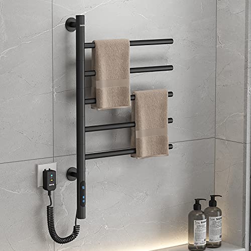 ESOP Heated Towel Racks 180° Rotatable Towel Rack with Timer, 1H-8H, 82W Wall Mounted Towel Warmer Racks, Constant Temperature Heated Towel Warmer for Bathroom, Kitchen, Black