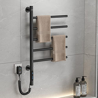 ESOP Heated Towel Racks 180° Rotatable Towel Rack with Timer, 1H-8H, 82W Wall Mounted Towel Warmer Racks, Constant Temperature Heated Towel Warmer for Bathroom, Kitchen, Black