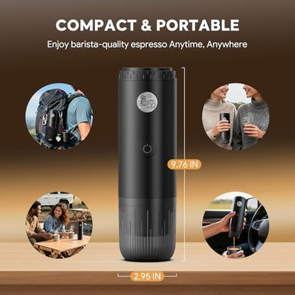 RECAFIMIL Portable 2-in-1 Coffee Maker, Portable 20 Bar Espresso Machine with Automatic Heating, Compatible with NS and Ground Coffee for Camping, Hiking Travel and Home (Black) - color: BLACK