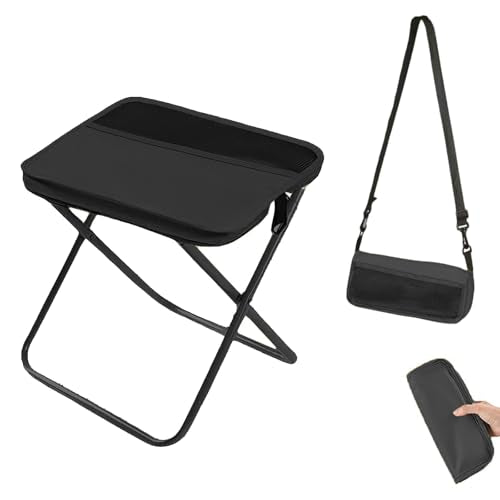 Collapsible Stool Folding Stool for Adults, Foldable Backpack Stool Portable Chair Heavy Duty Compact Travel Camping Stool with Storage Pocket, Portable Folding Seat for Fishing Hiking (Black, L) - color: Black, size: Large