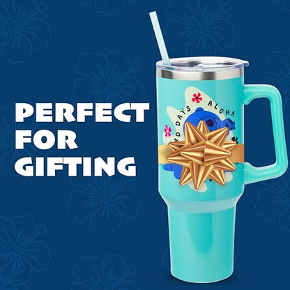 Silver Buffalo Disney Lilo and Stitch Aloha No Bad Days Chillin’ Double Walled Stainless Steel Tumbler with Handle and Straw, Fits in Standard Cup Holder, 40 Ounces - color: Disney Lilo and Stitch Chillin