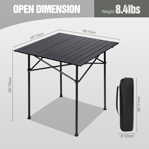 REDCAMP Roll Up Camping Tables that Fold Up, Lightweight Portable Compact Metal Camp Table for Grill Outdoor Picnic, Black Square 28x28 inches - size: 28"Lx28"Wx28"H
