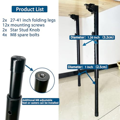 Benbuoo Folding Adjustable Table Legs 27 to 41 inch, Metal Telescopic Storage Desk Legs for Outdoor Camper, RV, Coffee Dinner Table, Tabletops, Kitchen, DIY Bar Desk, Tablesaw, 2pcs Black - size: 26-41'' 2pcs
