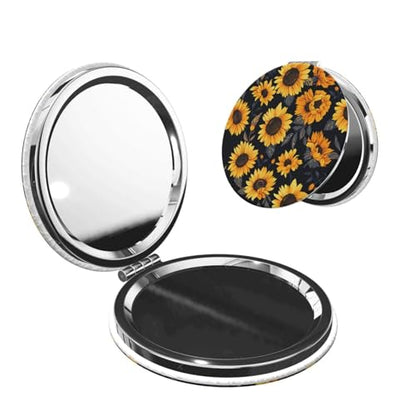 Sunflower Style6 Print Foldable Travel Pocket Mirror Round PU Leather Portable Mini Makeup Double Sided Handheld Magnifying,2.6 in - color: Sunflower Style6