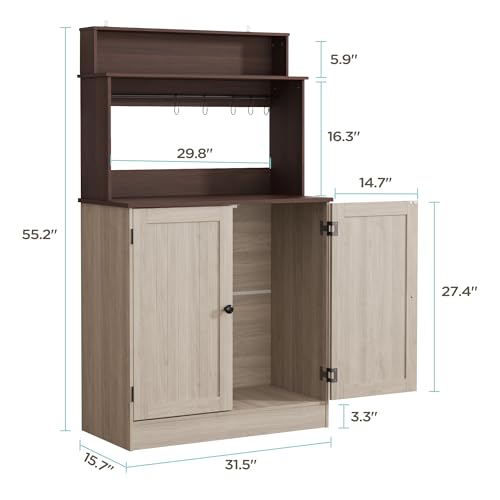 MHOM Farmhouse Bar Cabinet with Storage, Coffee Station Cabinet with 5 Hooks, Small Coffee Bar for Kitchen & Living Room, Antique Oak - color: Oak