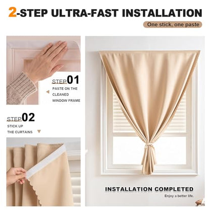 Adhesive Curtain - No Drilling, No Rod, Easy to Install Blackout Curtains for Window Blinds,Bedroom(Beige 35 * 71in-1P) - color: Beige, size: 35"W x 71"L (Pack of 1)