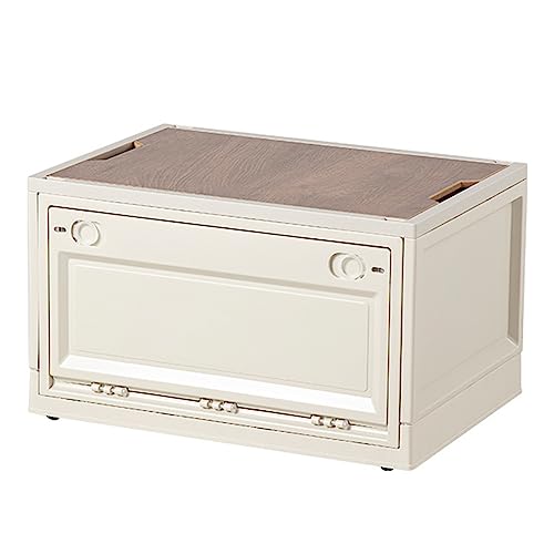 Folding Storage Bin with Wood Lid,Multifunction Plastic Camping Storage Box,Foldable Closet Organizers and Storage Container, for Camping, Car Storage, Home Sorting,Gray,56L - color: Gray, size: 56L