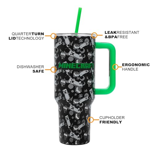 Bioworld Minecraft Creeper & TNT 40 Oz Black Stainless Steel Tumbler With Handle - color: Minecraft Creeper & TNT Blue