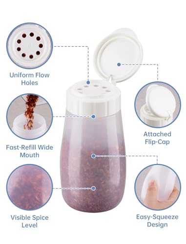 NiHome Dual-Hole Spice Bottles Set - Small & Large Hole Shakers for Powder and Granular Seasonings, BPA-Free Food-Grade Plastic, Transparent Sealed Jars for Camping, Picnic, BBQ (4PCS)