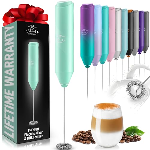 Zulay Kitchen Powerful Milk Frother Wand - Handheld Stainless Steel - Battery Operated Drink Mixer for Coffee, Lattes, Cappuccino, Matcha - Froth Mate Frother Gift - Crisp Mint - color: Crisp Mint, size: Classic Froth Mate