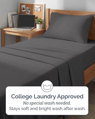 Twin XL 4 Piece Sheet Set - Comfy Breathable & Cooling - Ultra-Soft Hotel Luxury Bedding Set w/ 8-16 Inch Deep Pockets - 1 Flat & 1 Fitted Sheet & 2 Pillowcases - Wrinkle Free & Easy Care - Dark Grey - color: 06 - Dark Grey, size: Twin XL