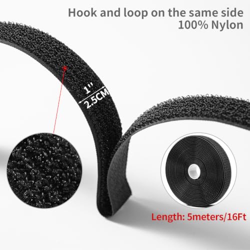 Trilancer 1''x 16Ft Reusable Cable Ties, Adjustable Hook and Loop Straps with 25 Buckles, Cut to Length, Ideal for Wire Management, Cord Organizer, and Cable Straps, Black - size: 1'' x16Ft