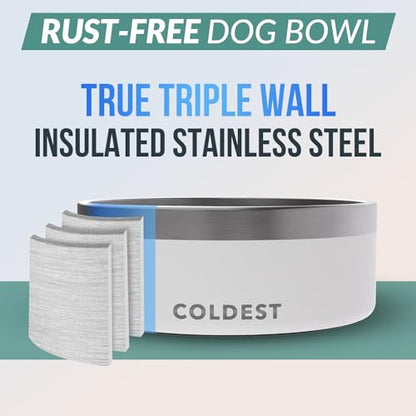 Coldest Dog Bowl - Anti Rust Metal, Non Slip, 3 Layers Insulated Stainless Steel Dog Bowls - Spill Proof & Heavy Duty - Water Bowl for Dogs, Cats & Pets, Dish Washer Safe (64 oz, Epic White) - color: Epic White, size: 64 oz