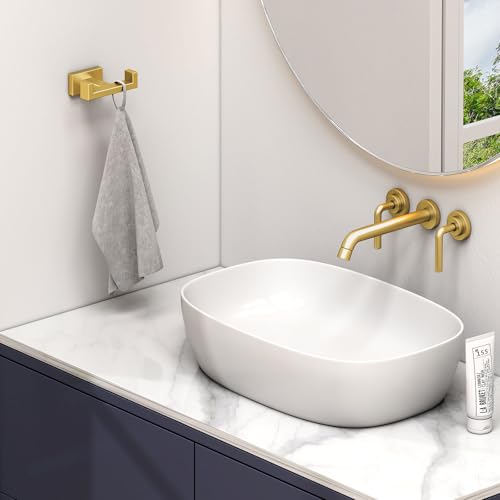 Angle Simple Double Towel Hook Brushed Dark Gold 2 PCS, SUS304 Stainless Steel Bathroom Hand Towel Holder, Double Robe Hook for Wall - color: Brushed Dark Gold, size: 2 Pack