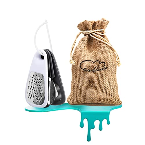 5 Pieces Kitchen Gadgets Set - Space Saving Cooking Tools Accessories Cheese Chocolate Grater, Fruit Vegetable Peeler, Bottle Opener, Pizza Cutter, Burlap Bags with Drawstring Gift Set - color: Black White Gray 4pcs