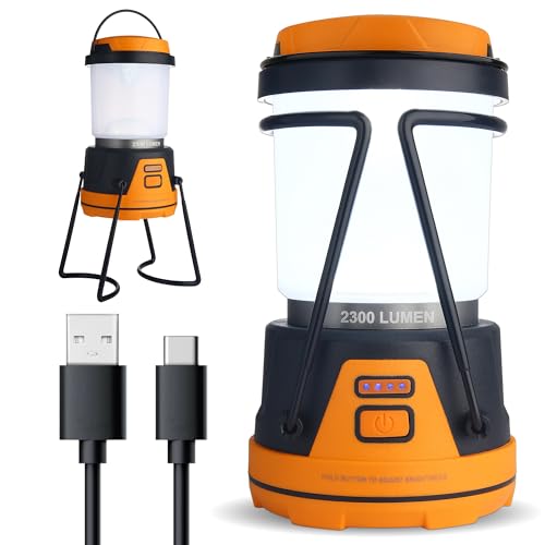 Rechargeable LED Camping Lantern - Power Outages, Hurricanes, Emergency, Hiking, Outdoor - Bright Battery Powered Electric Survival Light with Built-in Power Bank- Portable and Waterproof Camp Lantern - color: Black and Orange, size: 2300 Lumens (1 Pack)