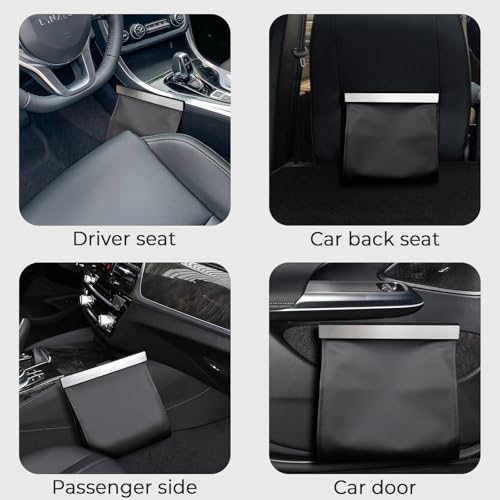 COZILO Leather Car Trash Can with Smart LED Light & Magnetic Closure,Leak-Proof, Odor-Lock Car Garbage Can for Any Cars, Sedans, SUVs, Trucks, Black - color: Black