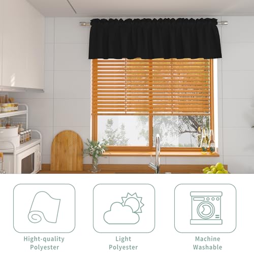 Small Tiers Kitchen Short Valance 12 inches Length Blackout Home Basement rv Camper Living Room/Bedroom 60W by 12L 1 Piece Rod Pocket Black Small Mini Window Curtains