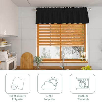 Small Tiers Kitchen Short Valance 12 inches Length Blackout Home Basement rv Camper Living Room/Bedroom 60W by 12L 1 Piece Rod Pocket Black Small Mini Window Curtains