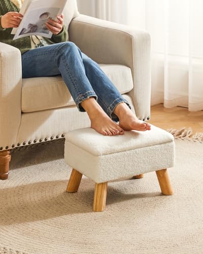 YMYNY Storage Ottoman, Small Foot Stool Ottoman with Storage, White HBD042W | Teddy Velvet, Sturdy Wood Legs, For Living Room Bedroom Couch Entryway - color: White