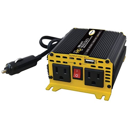 Go Power GP-225HD Heavy-Duty Modified Sine Wave Power Inverter, 225 Watt, 12V Input, Dual AC Outlets, Compact and Portable Solution for Small Electronics, Travel, and Outdoor Use - size: 225 Watt