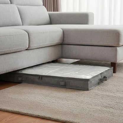 2 Pack 100L Low Profile Under Bed Storage Containers,4 Inches High Lightweight Underbed Storage NO STRUCTURE,Large Foldable Underbed Cloth Storage Bags for Blanket Fits Under Sofa,Couch,Grey