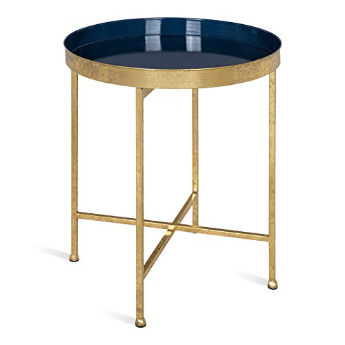 Kate and Laurel Celia Metal Foldable Round Accent Table, 18.25" x 18.25" x 22", Navy Surface and Gold Frame, Modern Minimalist Design and Detachable Magnetic Tabletop - color: Gold/Navy Blue